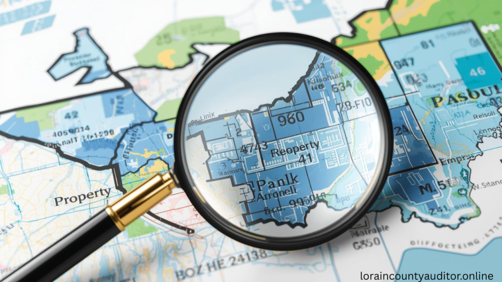 Lorain County auditor tax map displaying property boundaries, parcel numbers, and geographic data for accurate property research