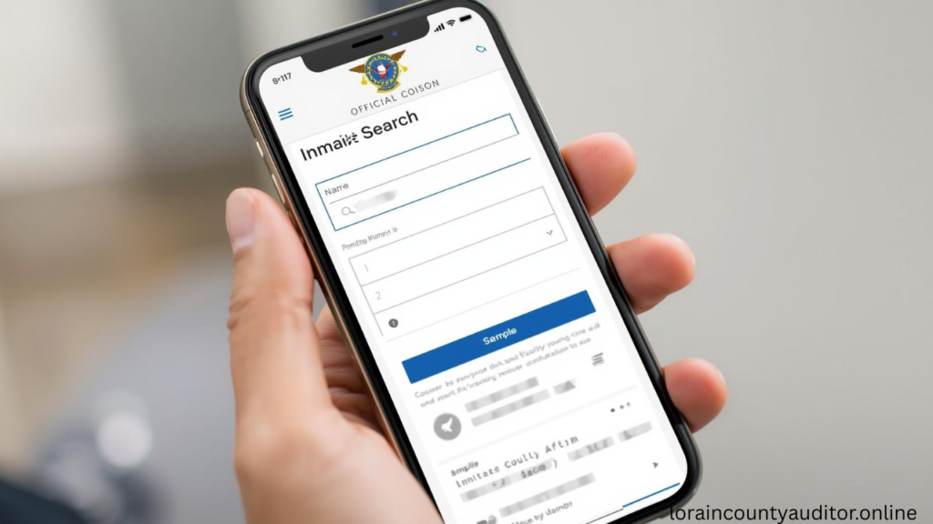 "Lorain County Inmate Search mobile interface on smartphone showing search features and inmate information access"