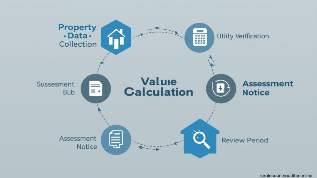 Lorain County Auditor Electric City property assessment process workflow showing how utility information affects property valuations"